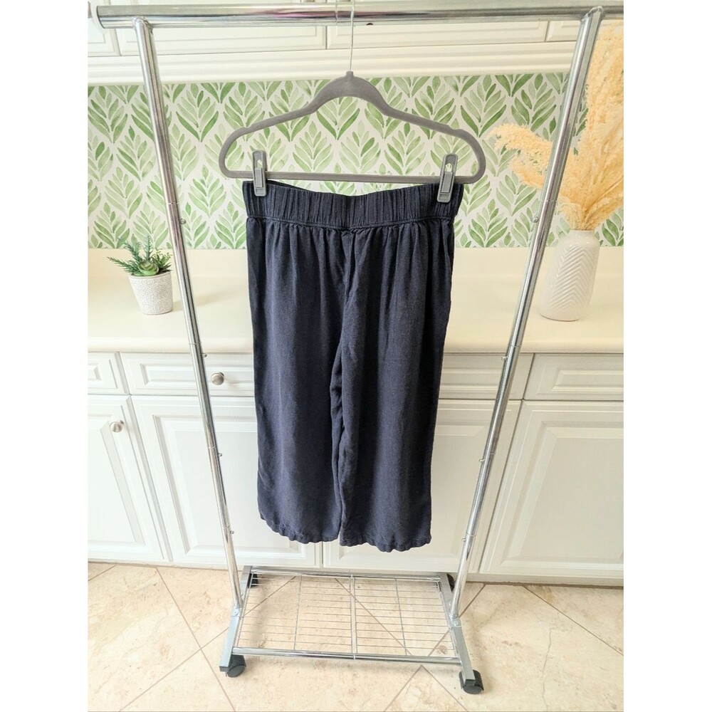 Croft & Barrow Linen Blend Crop Pants Size S Navy Blue Pull On Wide Leg Breezy - Picture 5 of 10
